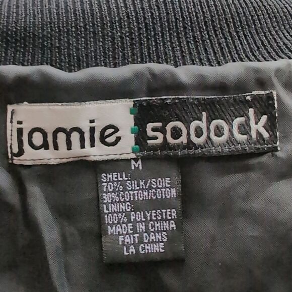 Jamie Sadock black geometric pattern silk blend lined zipup cardigan Medium - Picture 5 of 7